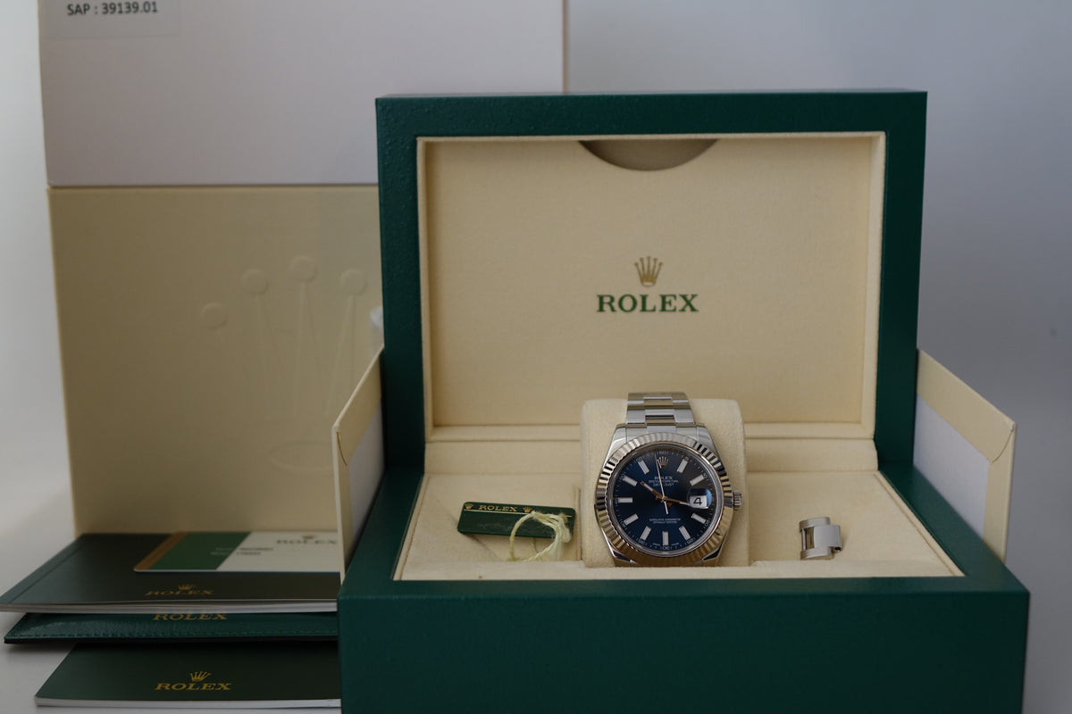 Rolex Datejust 41 116334 Blue baton dial full set