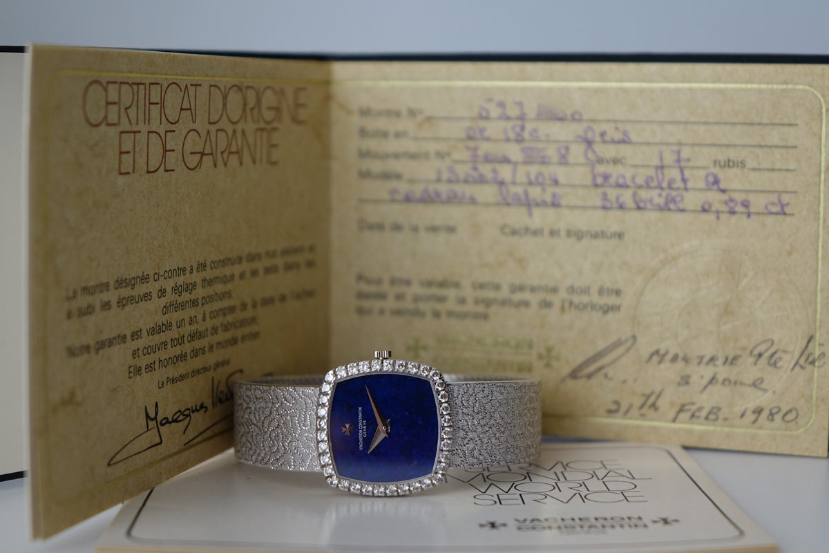 Vintage Vacheron Constantin White gold 13502/104 Lapis Lazuli factory diamond with papers