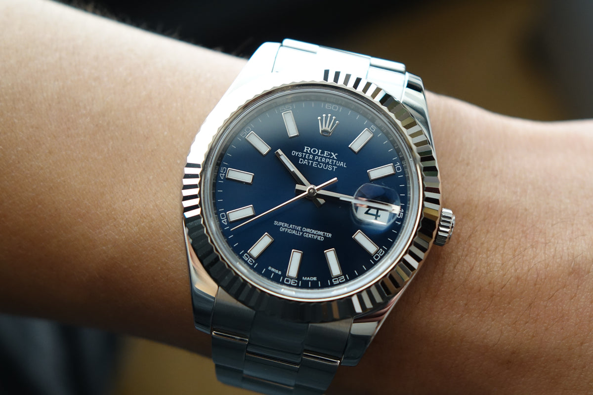 Rolex Datejust 41 116334 Blue baton dial full set