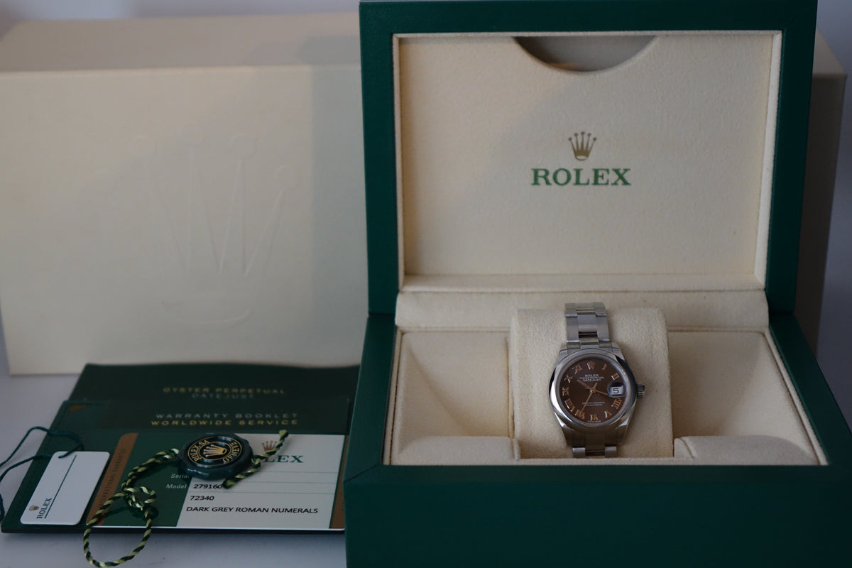 Rolex DateJust 28 grey roman dial 279160 full set