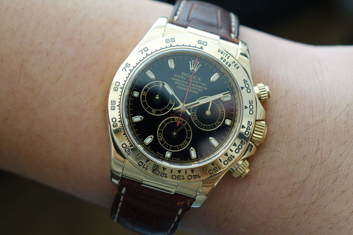 Rolex Cosmograph Daytona 116518 black dial leather strap full set