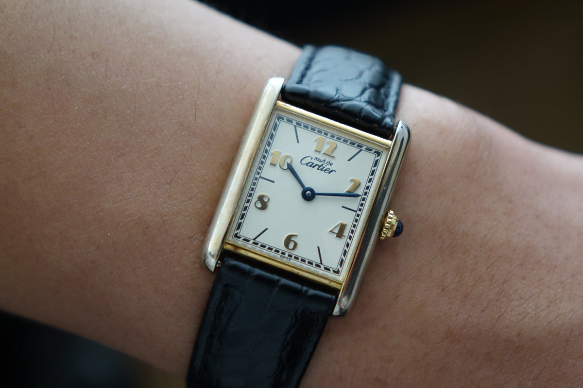 Cartier Tank Vermeil 590005 monogram embossed dial watch only