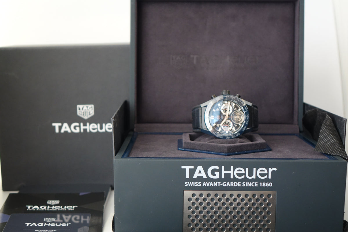 Tag Heuer Carrera Heuer-02 Tourbillon CAR5A93.FC6442 blue dial full set