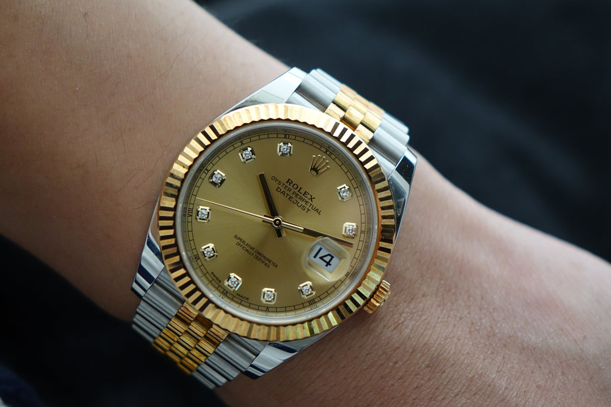 Unpolished Rolex DateJust 41 126333 champagne diamond fluted jubilee watch only