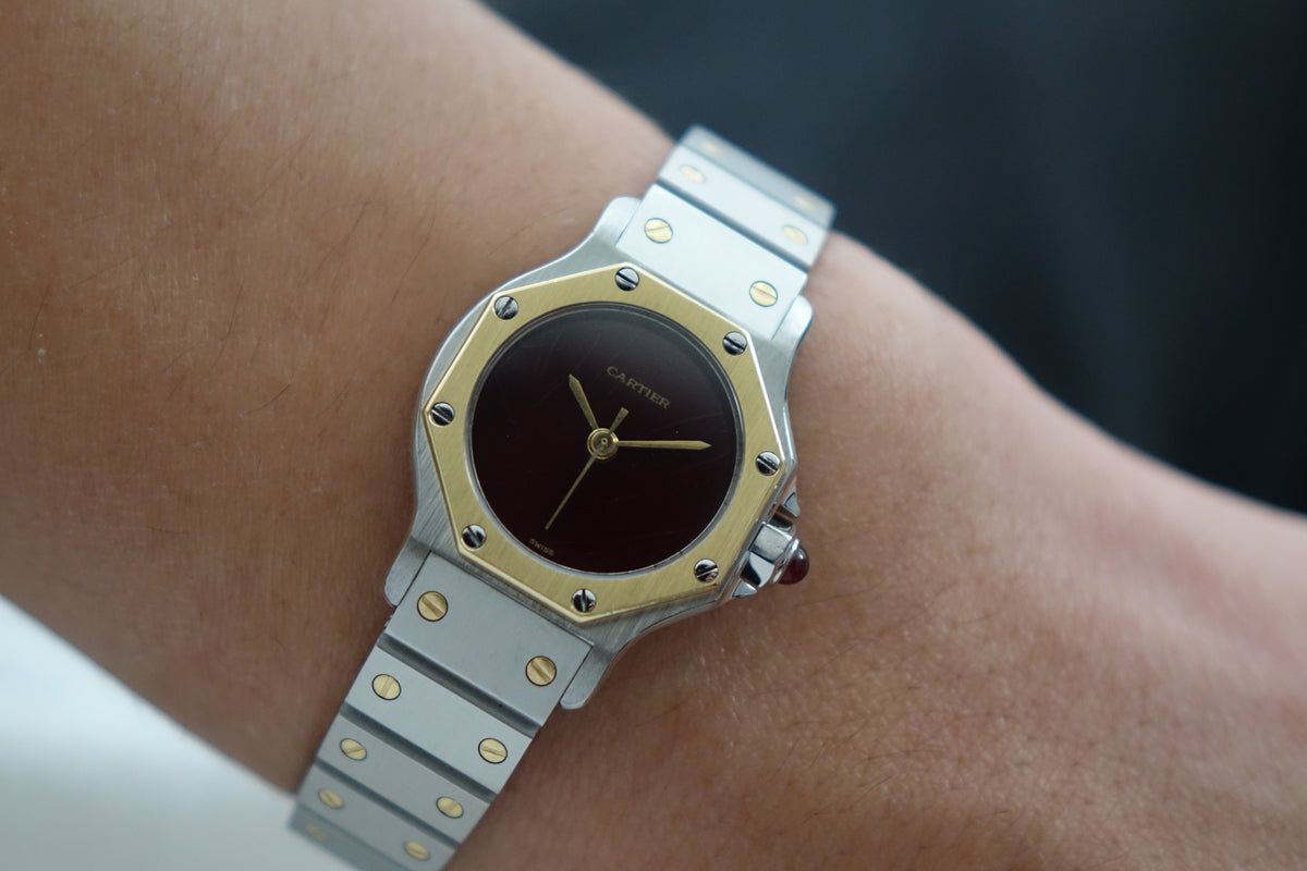 Cartier Santos Octagon 0907 burgundy half gold watch only