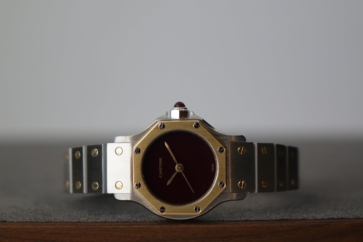 Cartier Santos Octagon 0907 burgundy half gold watch only