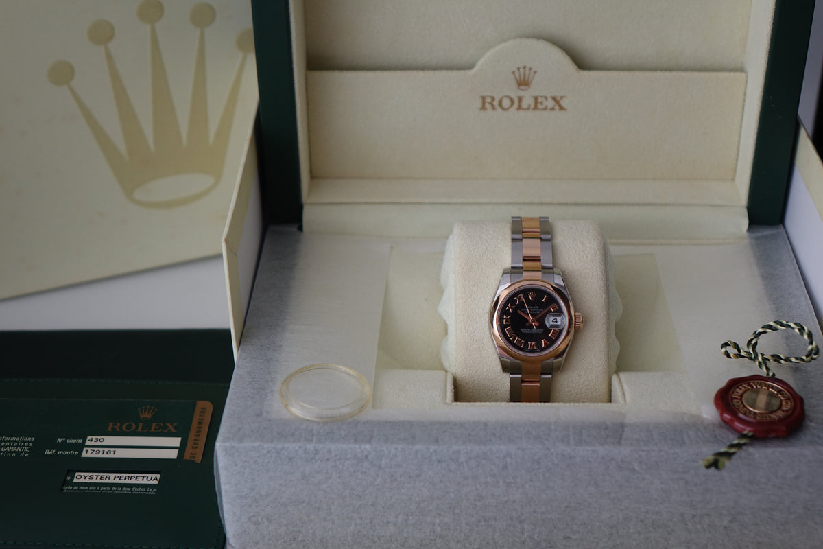 Unpolished Rolex DateJust 26 179161 rose gold full set
