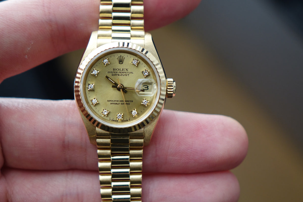 Rolex Datejust 26 Lady 69178 full gold factory champagne diamond dial watch only