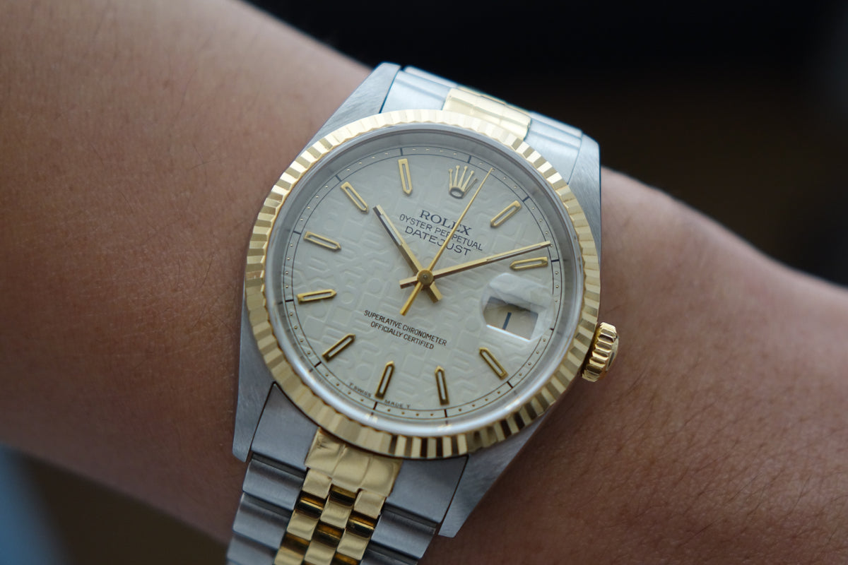 Rolex Datejust 36 16233 white computer dial baton jubilee full set