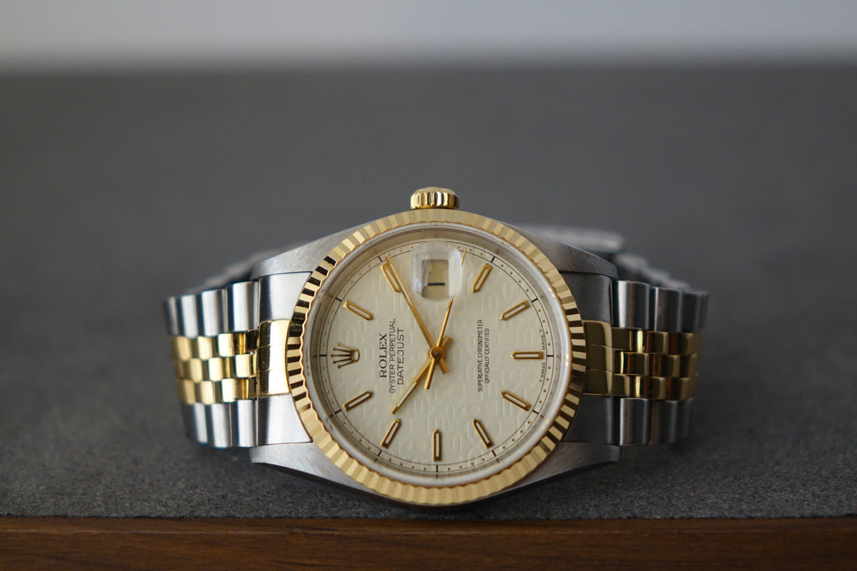 Rolex Datejust 36 16233 white computer dial baton jubilee full set