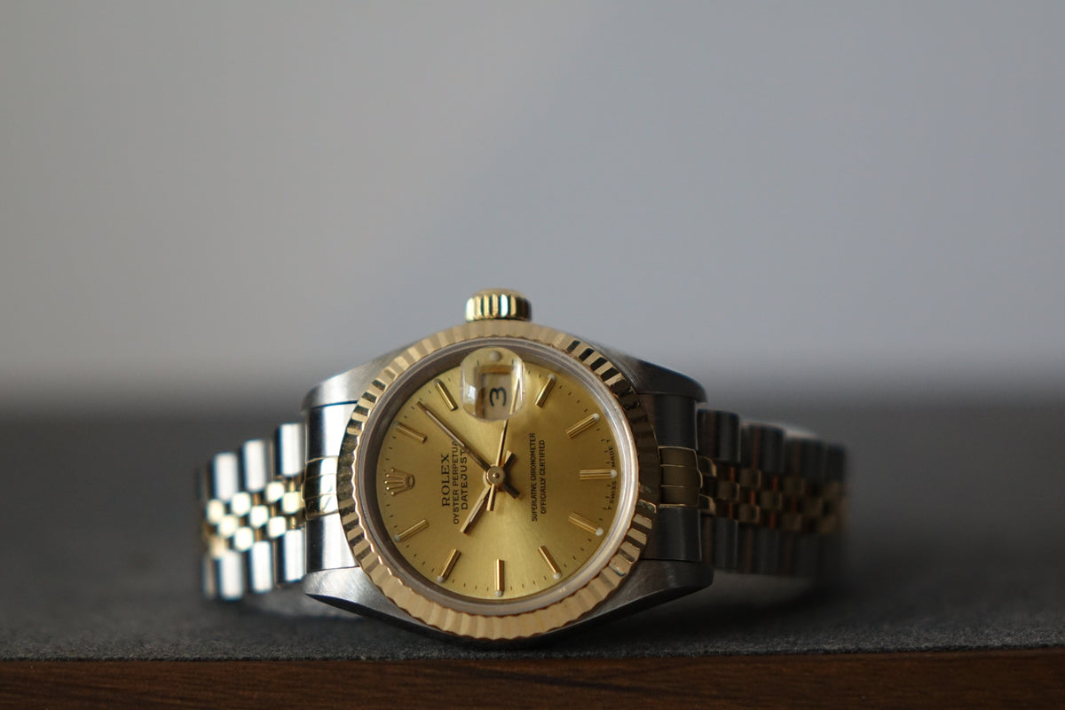 Rolex Datejust 26 69173 champagne dial two tone fluted jubilee full set