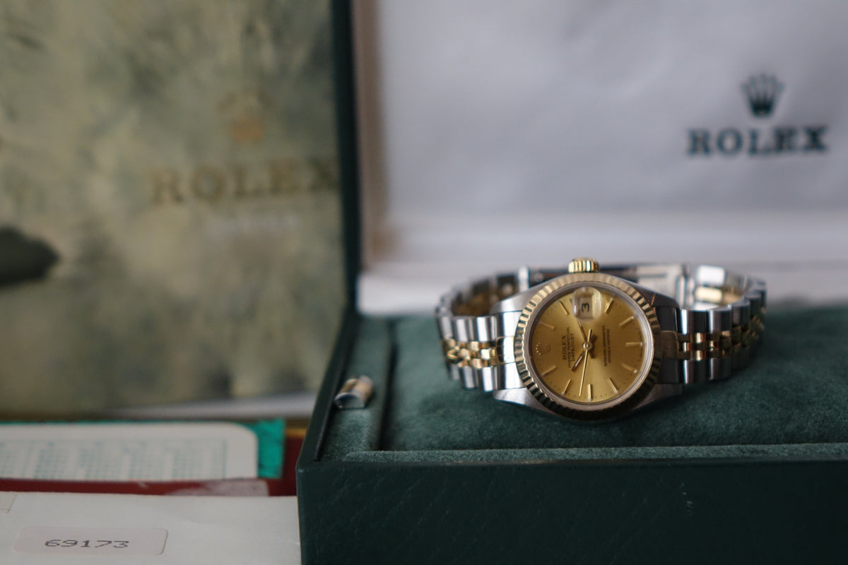 Rolex Datejust 26 69173 champagne dial two tone fluted jubilee full set