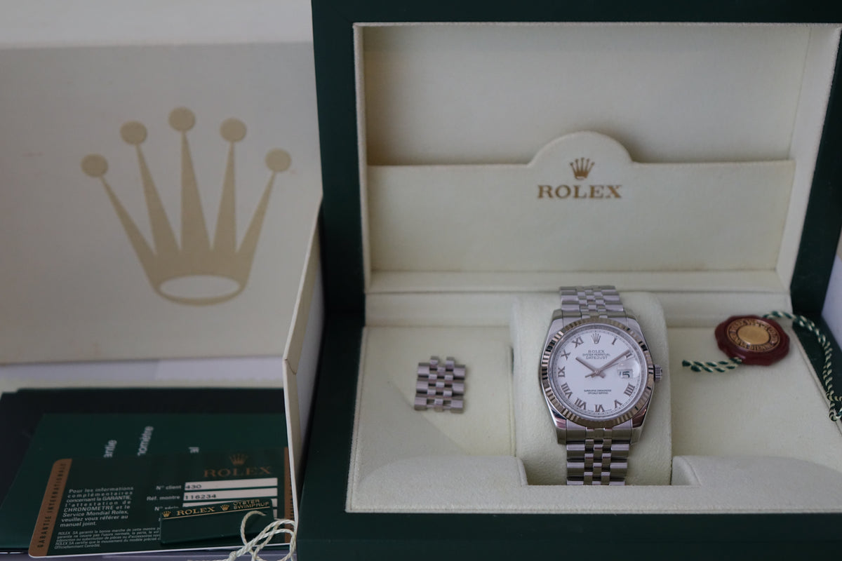 Rolex Datejust 36 116234 white roman dial full set