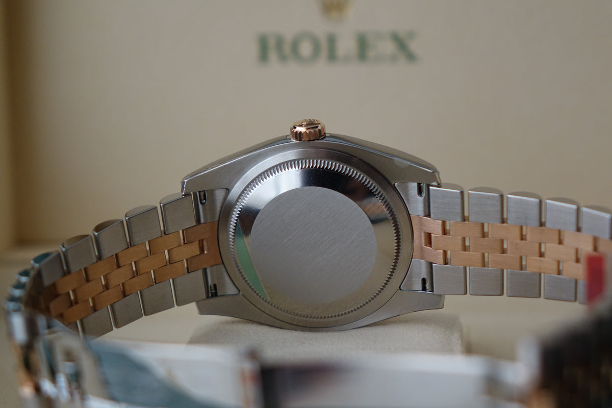 NOS Rolex Datejust 36 half gold pink 10 pt diamond dial 116231G
